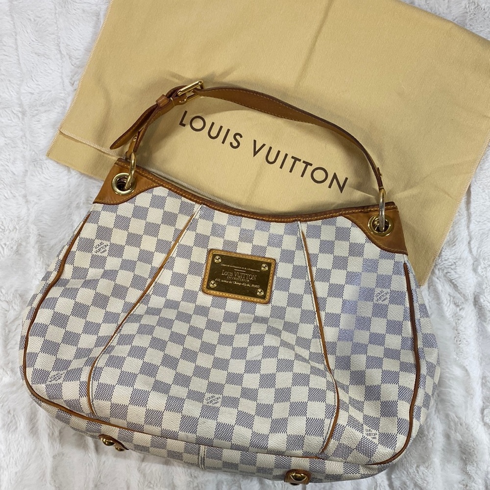 Authentic Louis Vuitton Galliera PM Damier Azur in cream blue with gold hardware